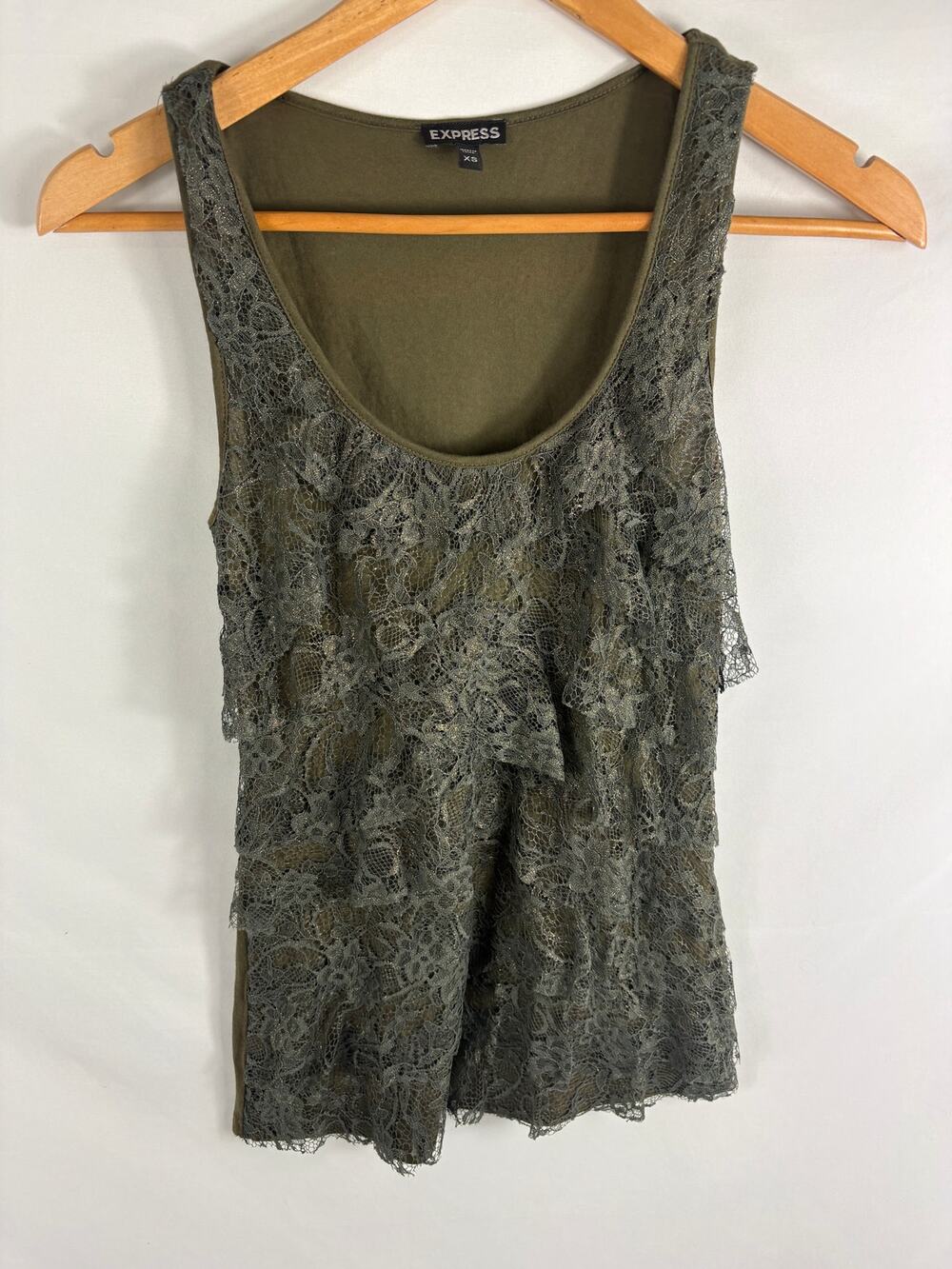 Express Green Ruffle Detail Tank Size XS